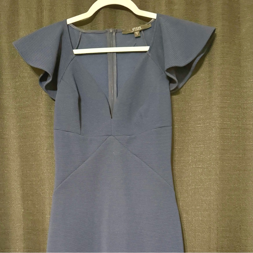 Guess Blue Sheath Dress with Flutter Cap Sleeves